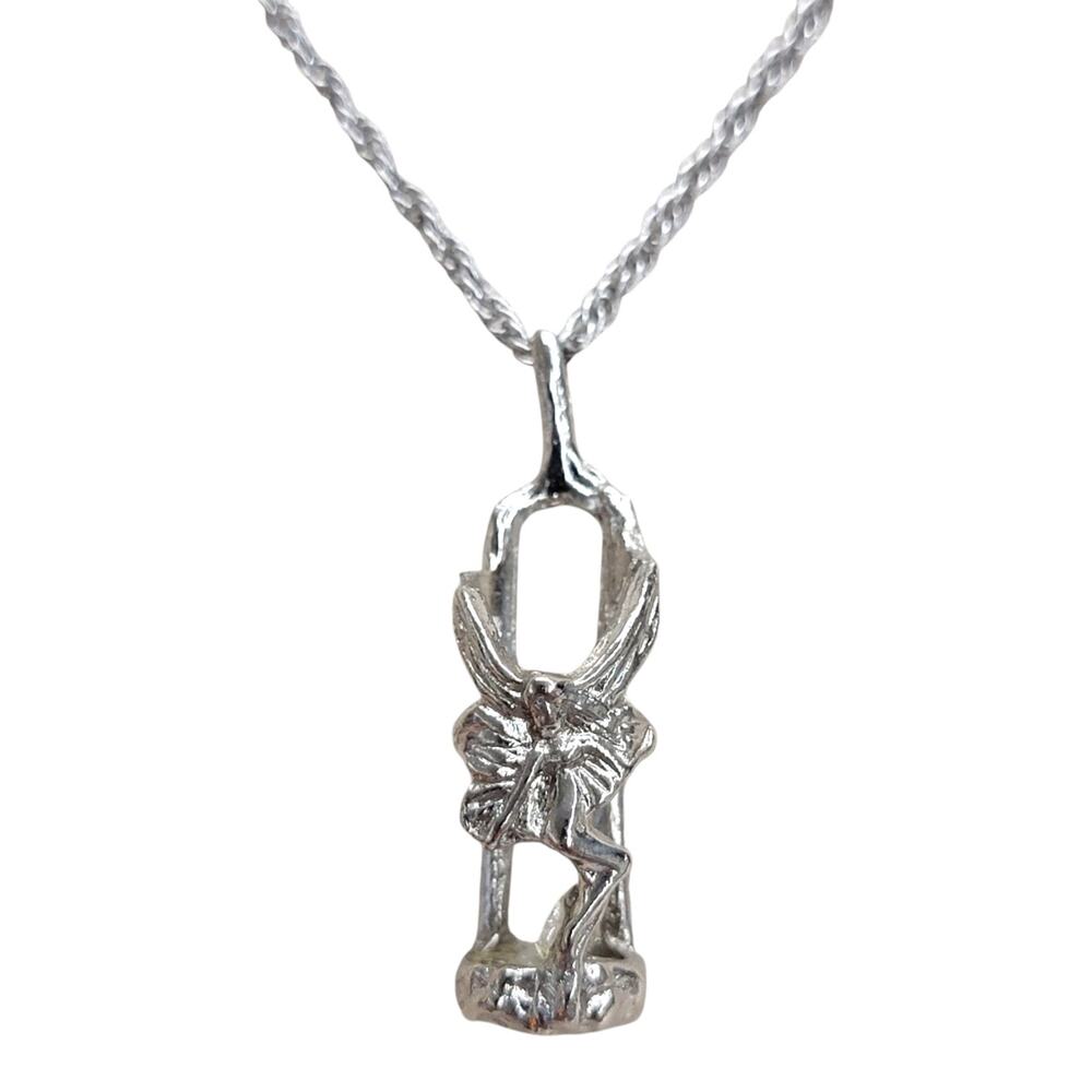 Vintage Fairy Cage Pendant Necklace Silver Tone Vial Crystal Holder Fairycore